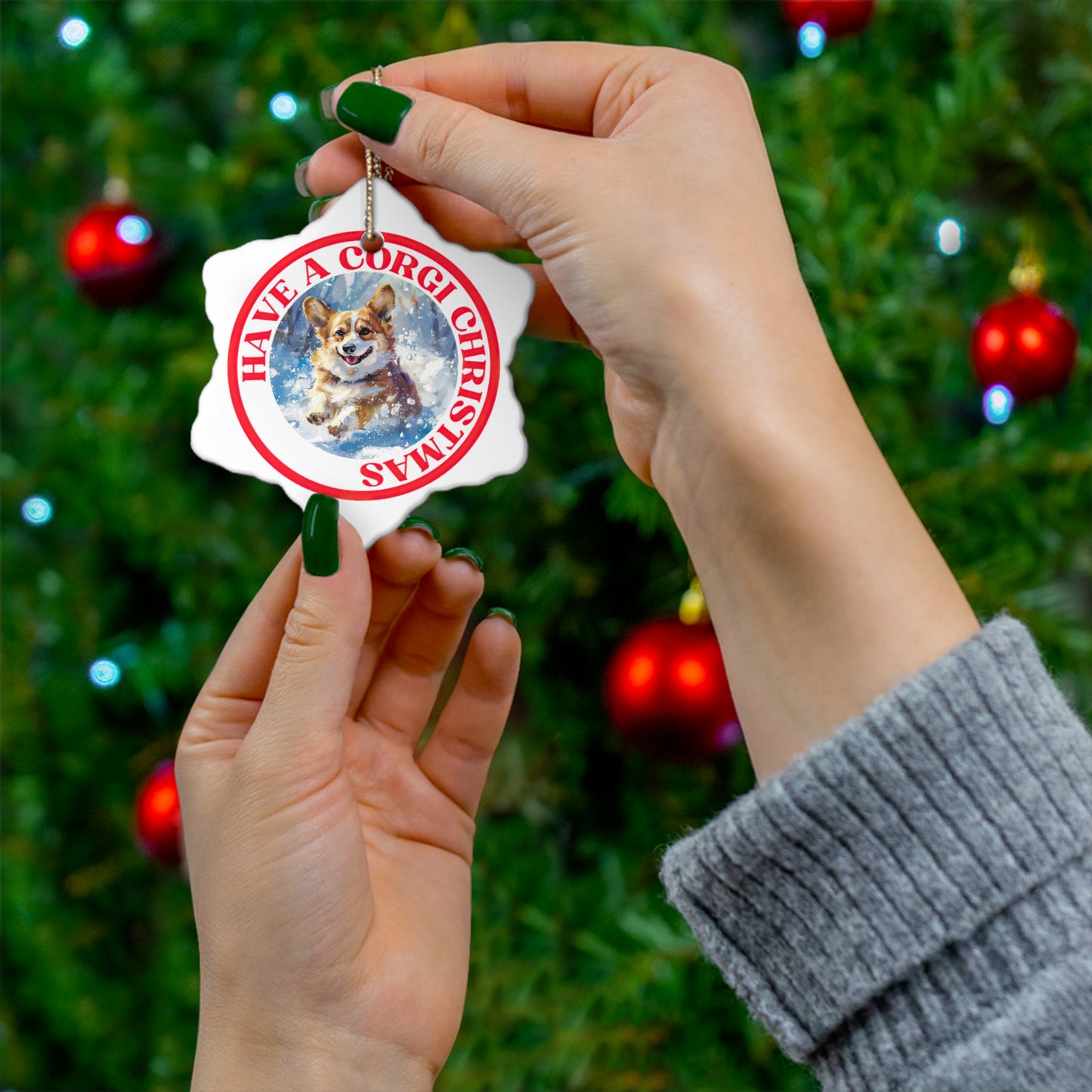 Corgi Christmas - Ceramic Ornament