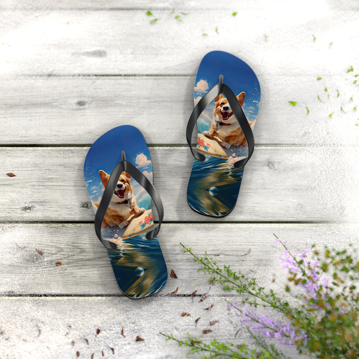 Cowabunga Corgi Flip-Flops