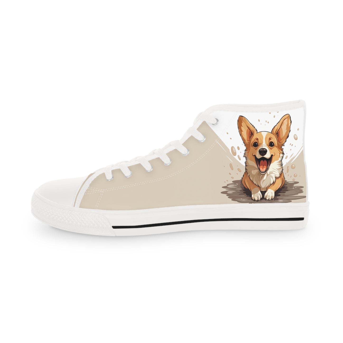 Corgi Cuteness Anime Print Men's High Top Casual Beige & White Canvas Sneakers