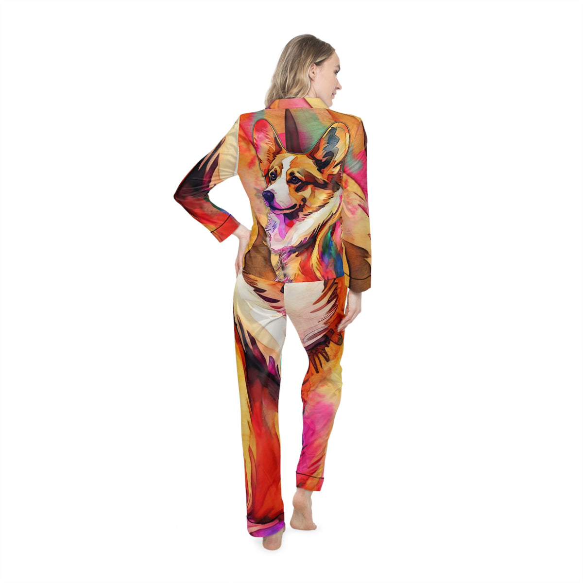 Motley Corgi Silky Pajamas - Watercolor Loungewear