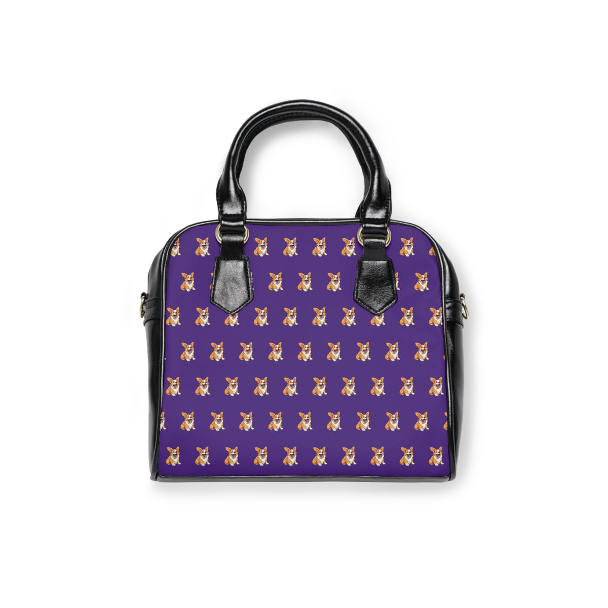 Jolly Jiggling Animated Corgi Repeater Pattern Purple & Black Shoulder Handbag