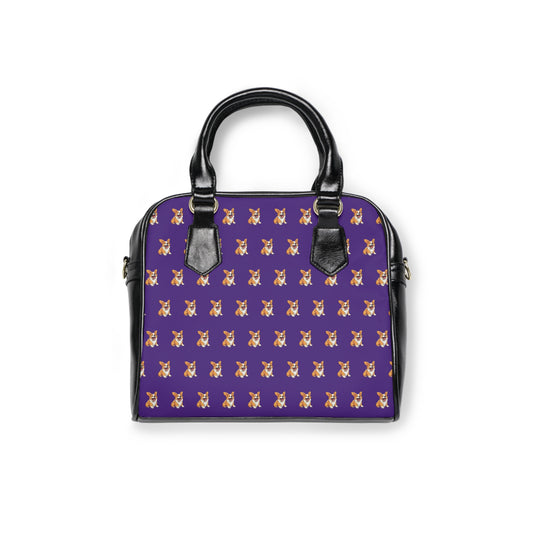 Jolly Jiggling Animated Corgi Repeater Pattern Purple & Black Shoulder Handbag