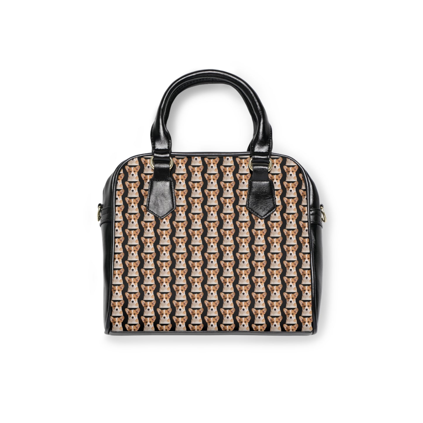Corgi Puppy Portrait Pattern - Mosaic Tan & Black Shoulder Handbag