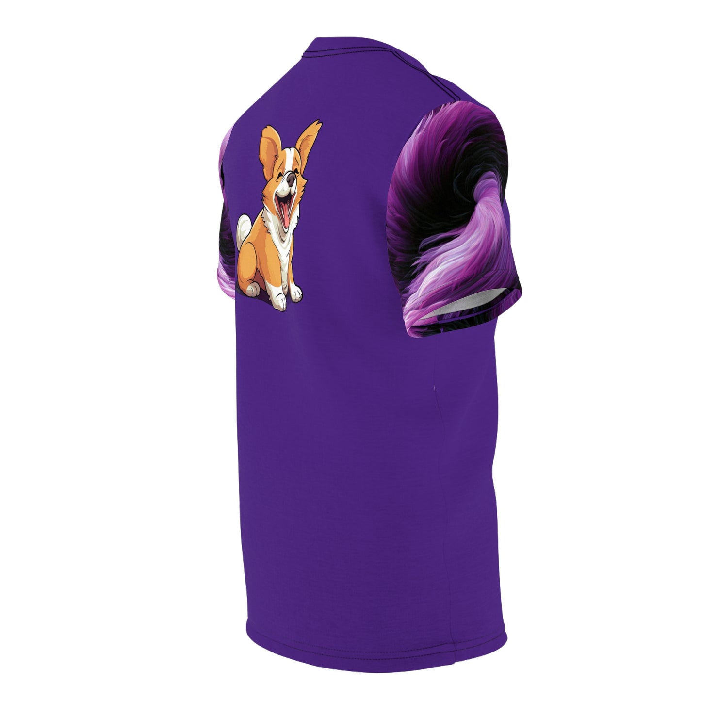 Jolly Jiggling Corgi Artistic Unisex Purple Bold Fashion Tee — Cool Corgi Illustration T‑Shirt