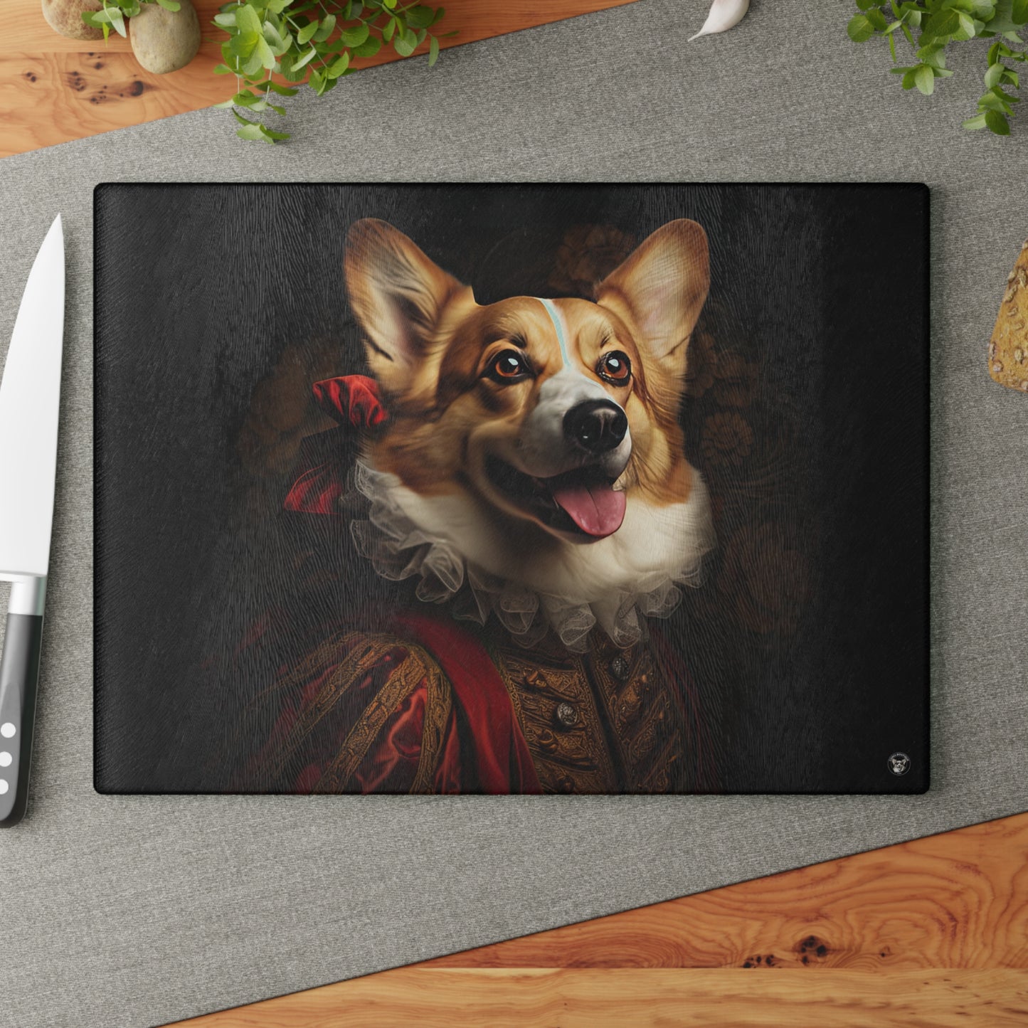 Renaissance Corgi - Glass Cutting Board