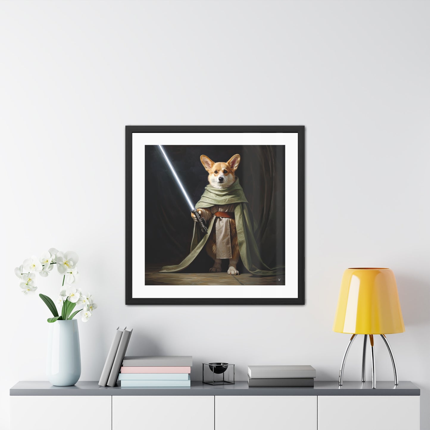 Impression Encadrée Corgi Jedi