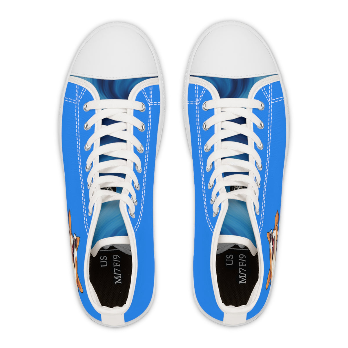 Comical Corgi All Smiles Women's High Top Casual Blue Canvas Sneakers