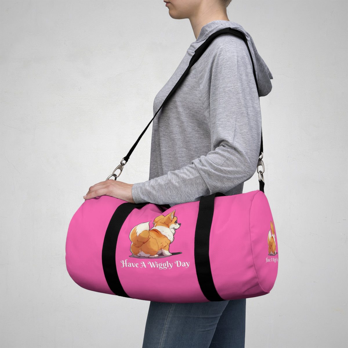 Have a Wiggly Day Duffel Bag - Fun Pink Corgi Travel Gym Bag