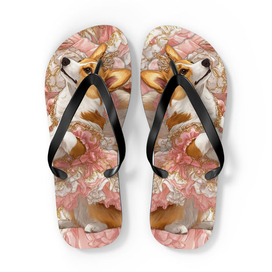 Princess Corgi Floral Flip Flops — Cute Corgi Themed Beach Sandals
