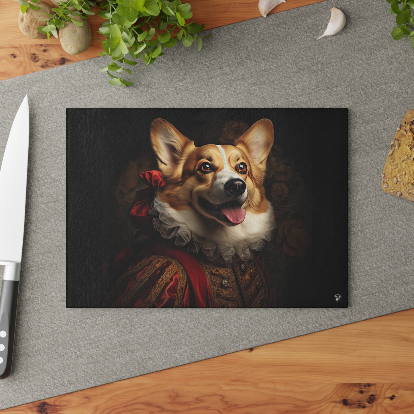 Renaissance Corgi - Glass Cutting Board