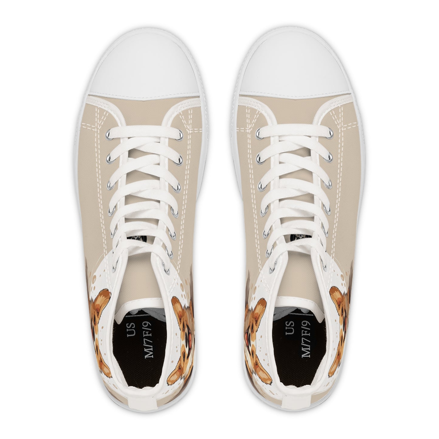 Corgi Cuteness Anime Print Women's High Top Casual Beige & White Canvas Sneakers