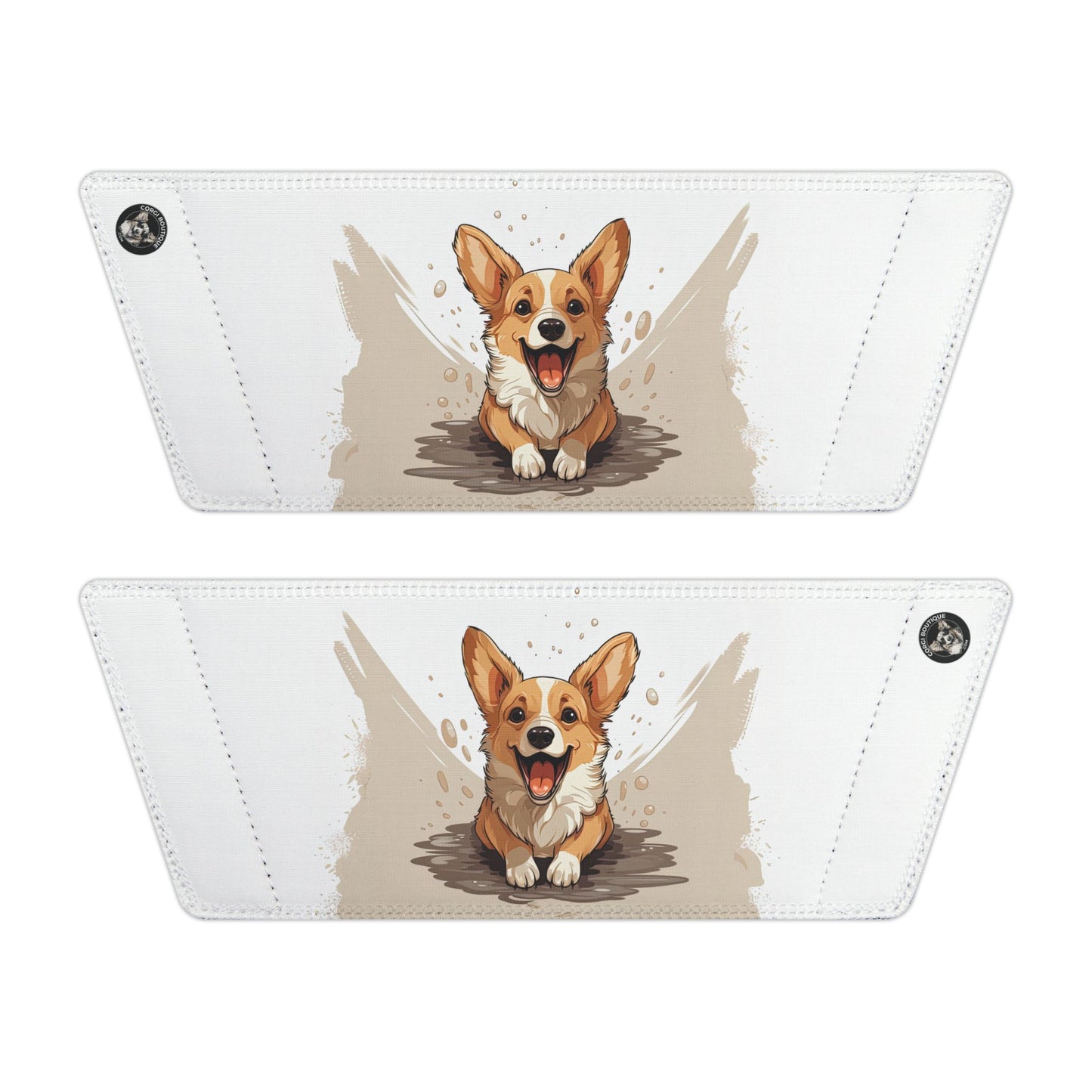 Corgi Cuteness Anime Print Women's Beige & White Slide Sandals - Casual Pool & Beach Slides