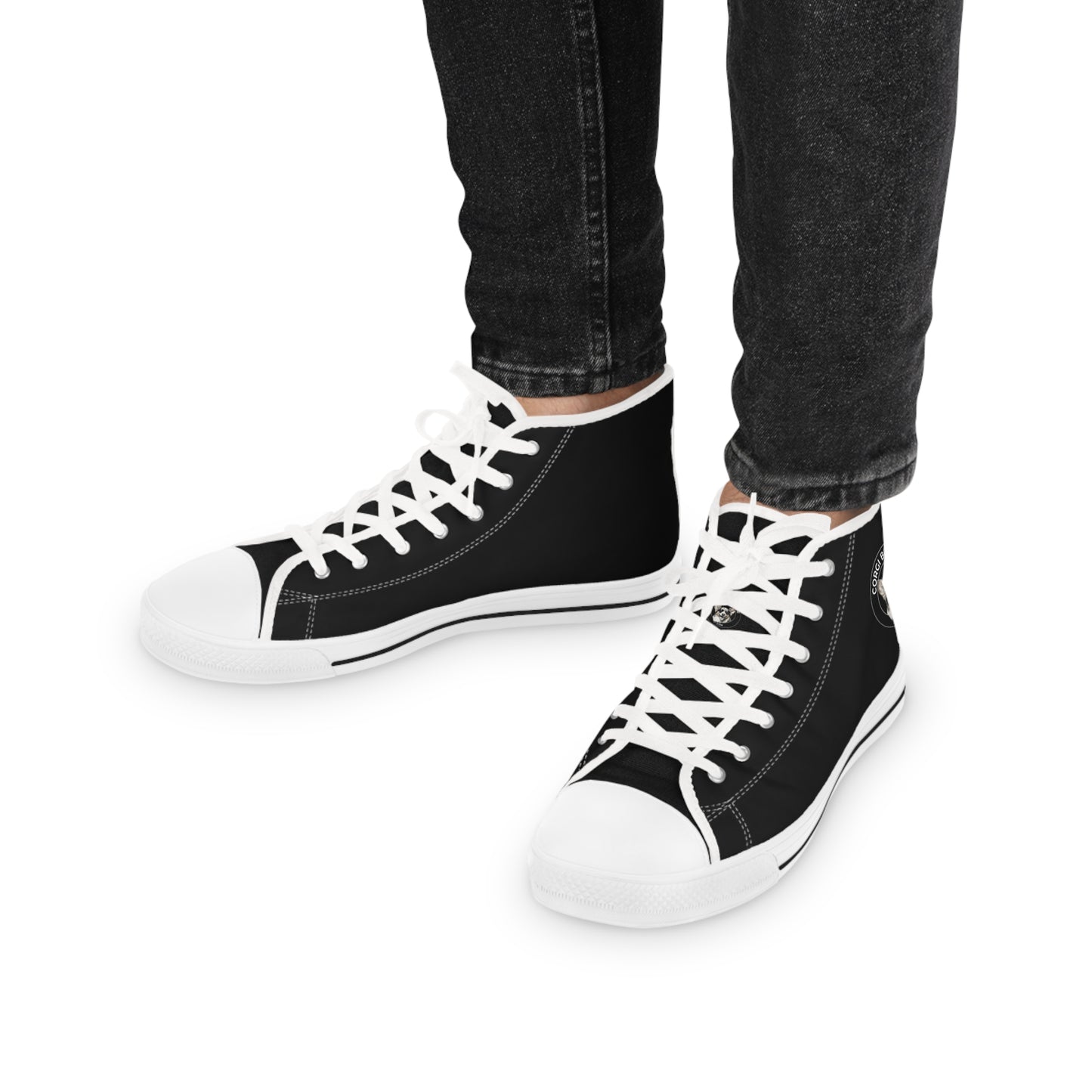 Corgi Boutique Logo Men's High Top Casual Black Canvas Sneakers