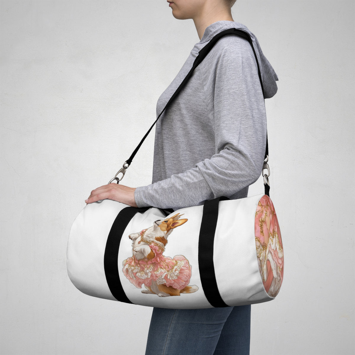 Princess Corgi Royal Duffel Bag - Monarch Themed Pink & White Travel Gym Bag