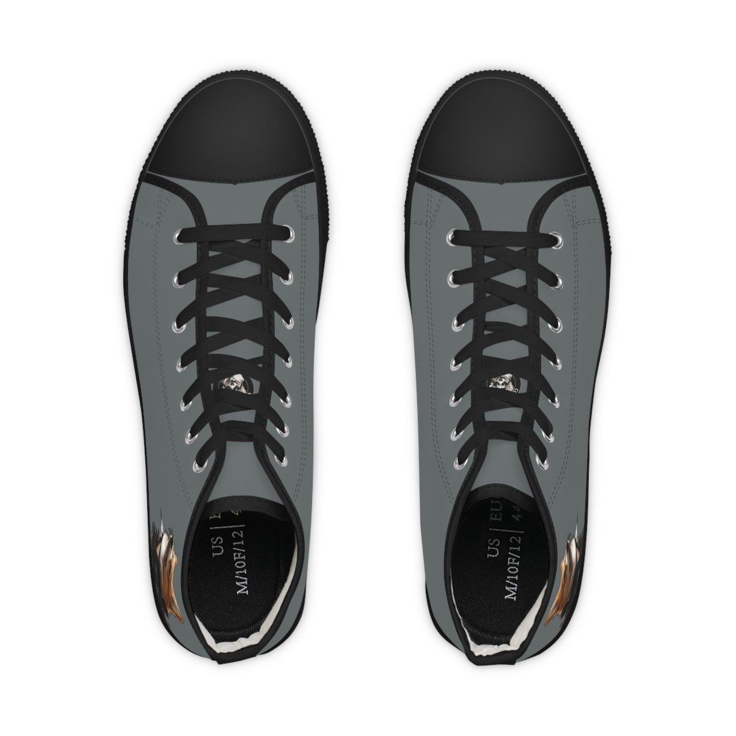 Leader of the Pack Men's High Top Casual Dark Gray Canvas Sneakers with a Leather-Clad Corgi