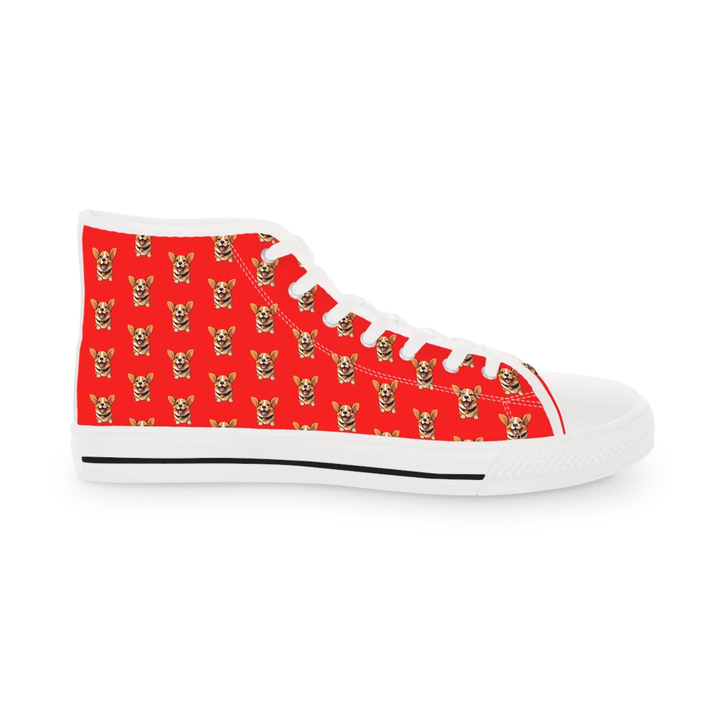 Puppy Love Smiling Corgi Mosaic Men's High Top Casual Red Canvas Sneakers