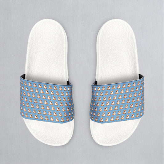 Comical Corgi All Smiles Mosaic Men's Slide Sandals - Casual Pool & Beach Slides