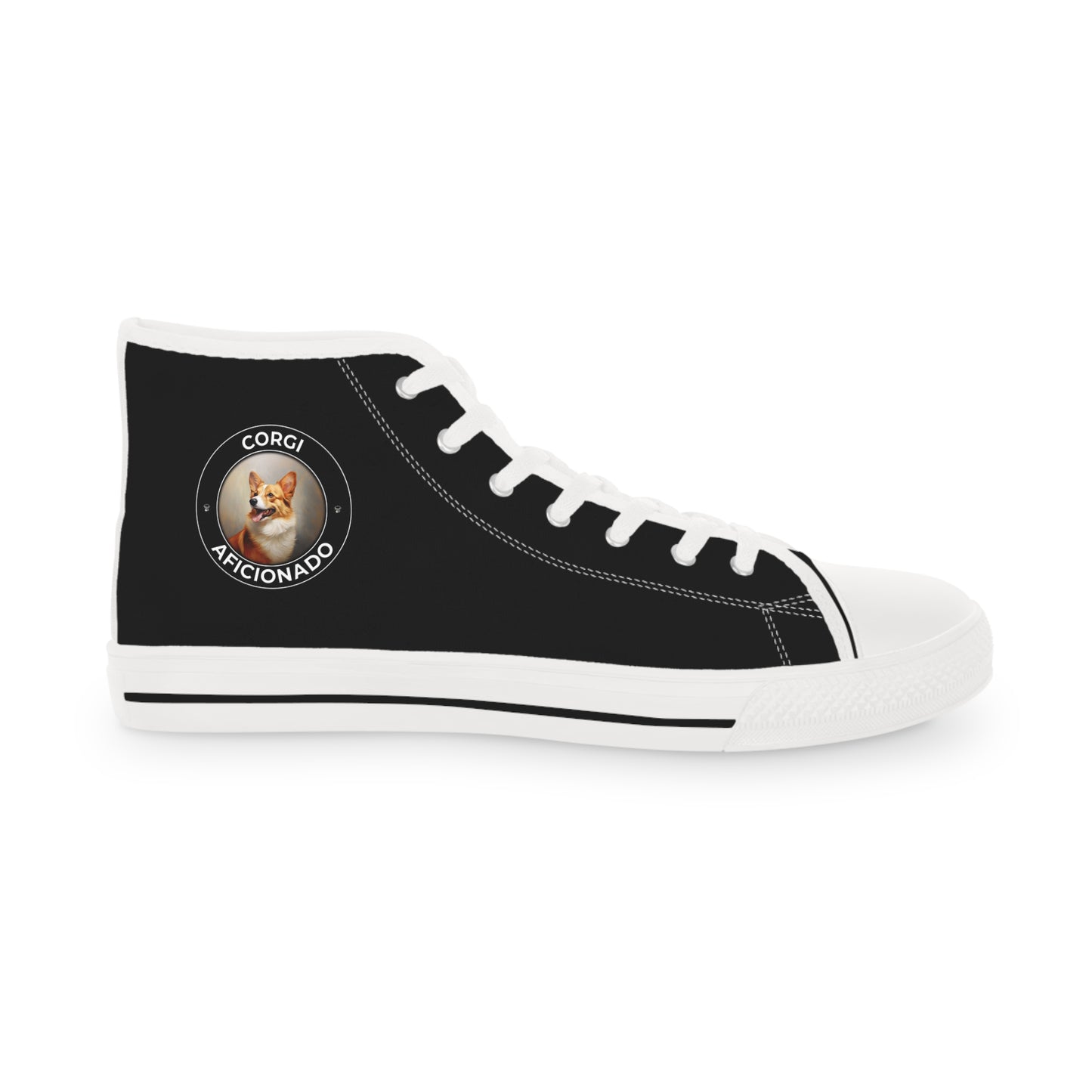 Corgi Aficionado Men's High Top Casual Black Canvas Sneakers with a Classic Corgi Portrait