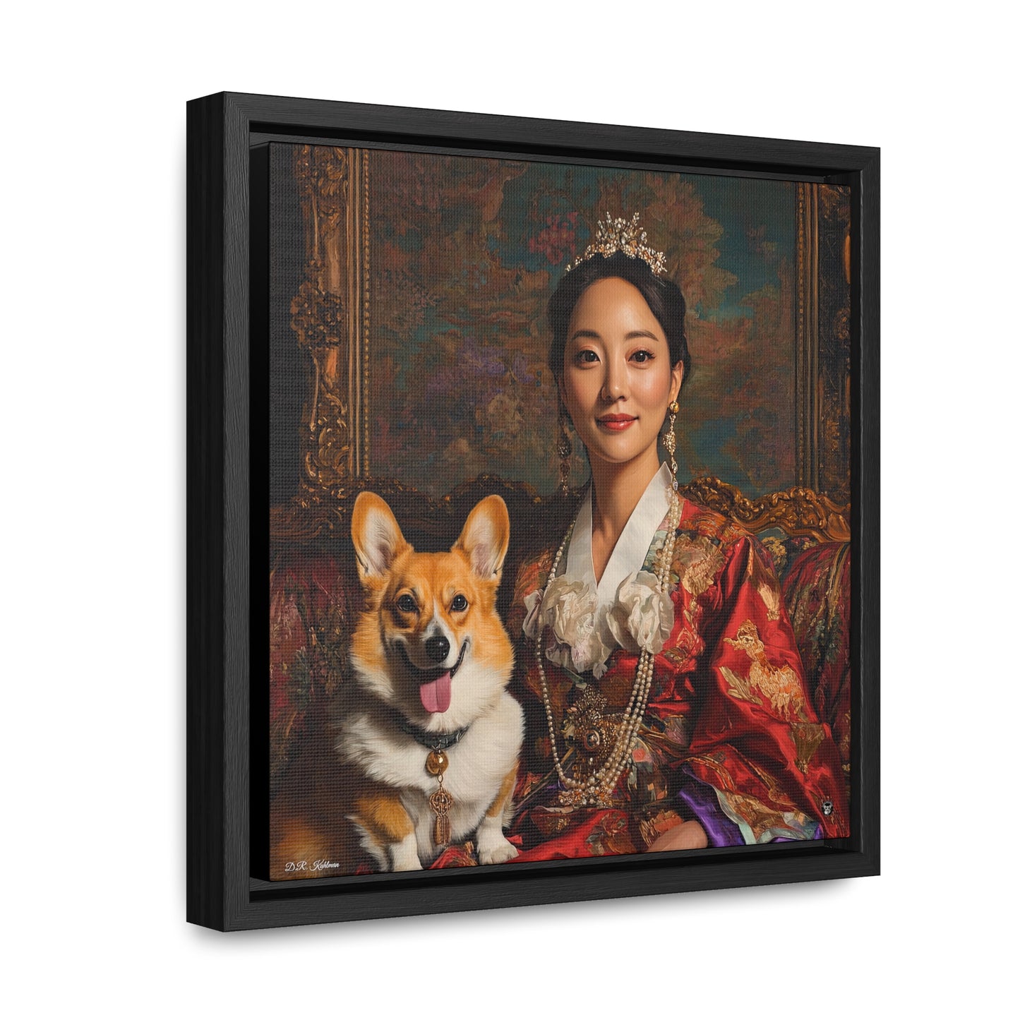 Korean Corgi Queen - Framed on Canvas