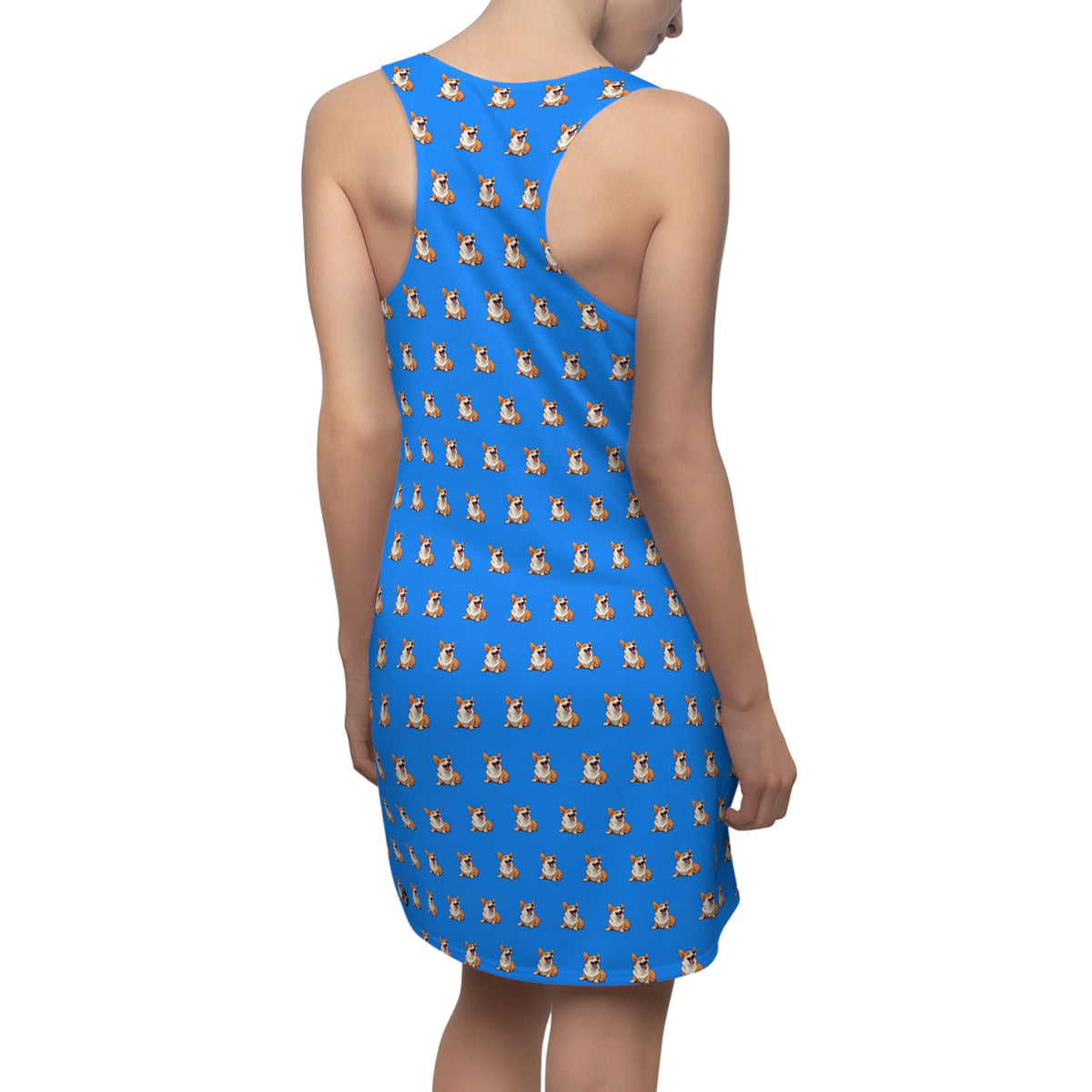 Comical Corgi All Smiles Repeater Pattern Racerback Sundress - Blue Casual Corgi Dress