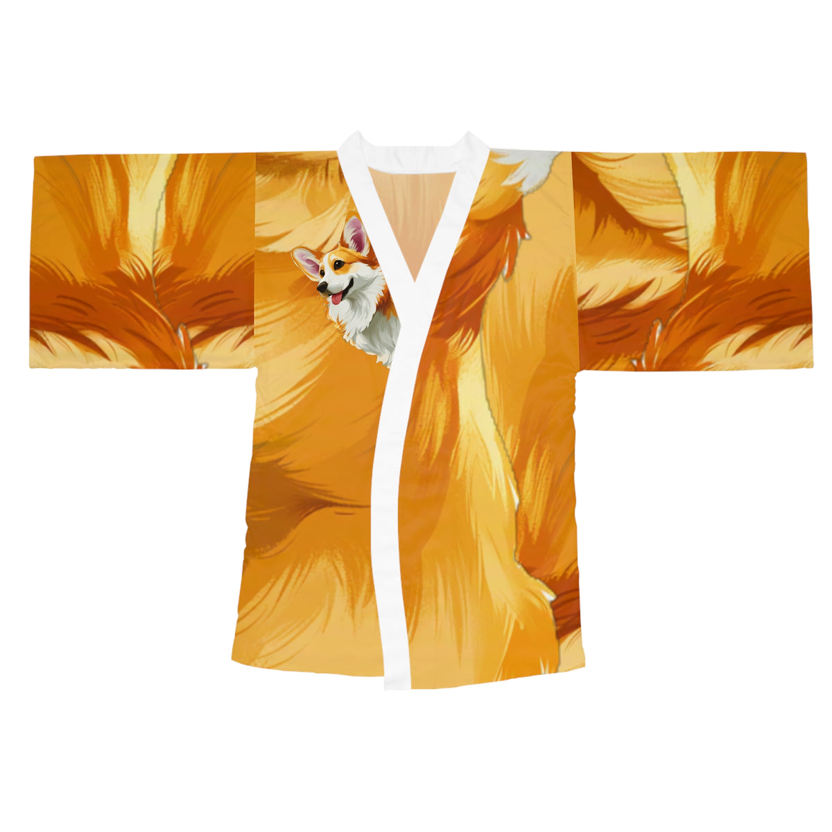 The Queen's Corgi Companion Kimono Robe - Multicolor Silky Wrap