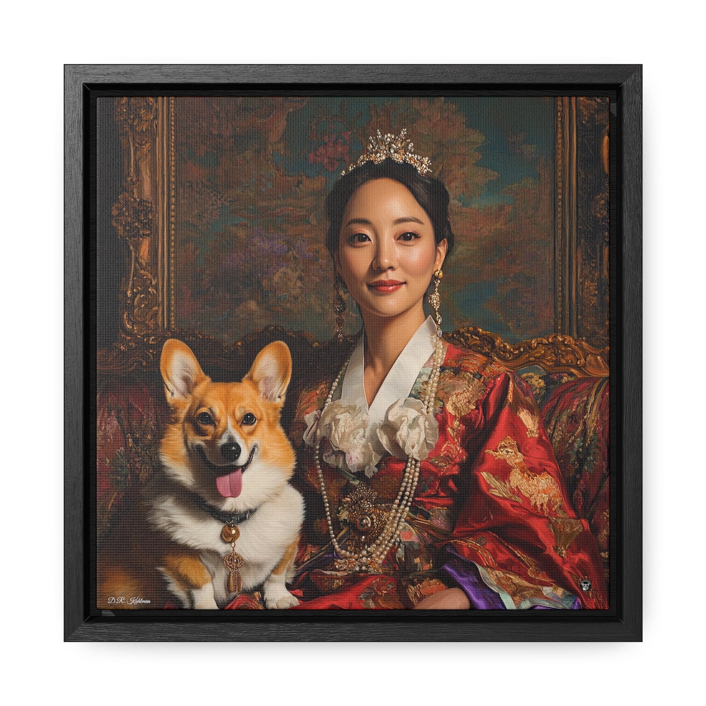 Korean Corgi Queen - Framed on Canvas