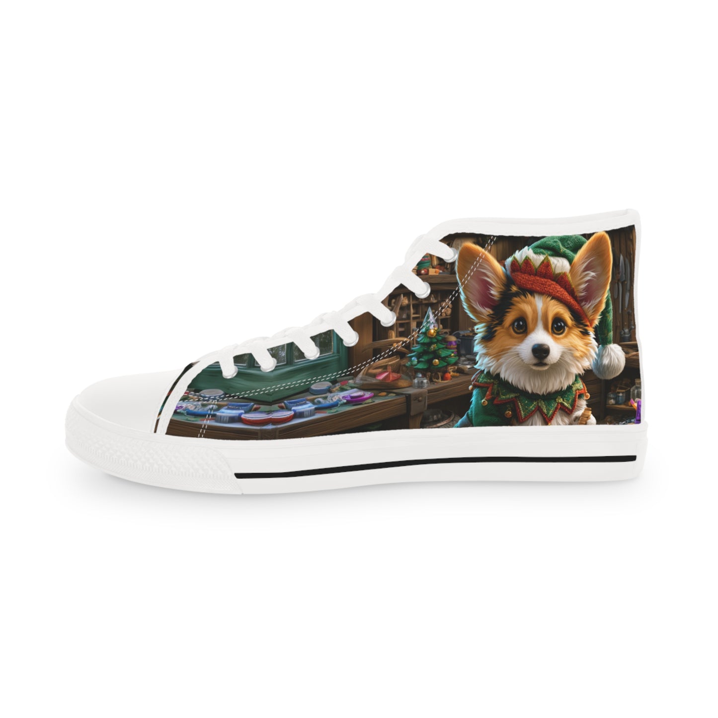 Santa's Little Helper Holiday Elf High Tops - Festive Corgi Men's Sneakers