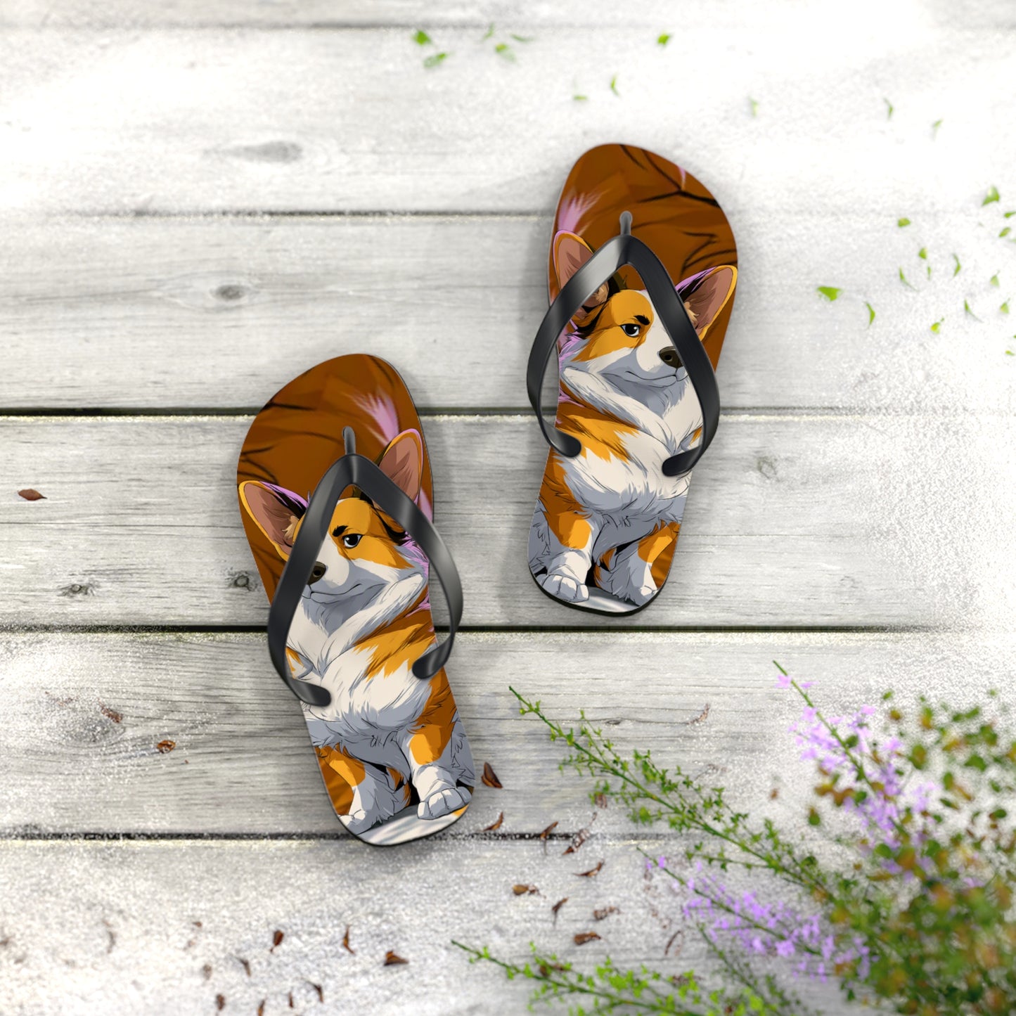 Boss Dog Corgi  Artistic Unisex Flip Flops — Cool Corgi Sandals for the Dog Beach or Anywhere
