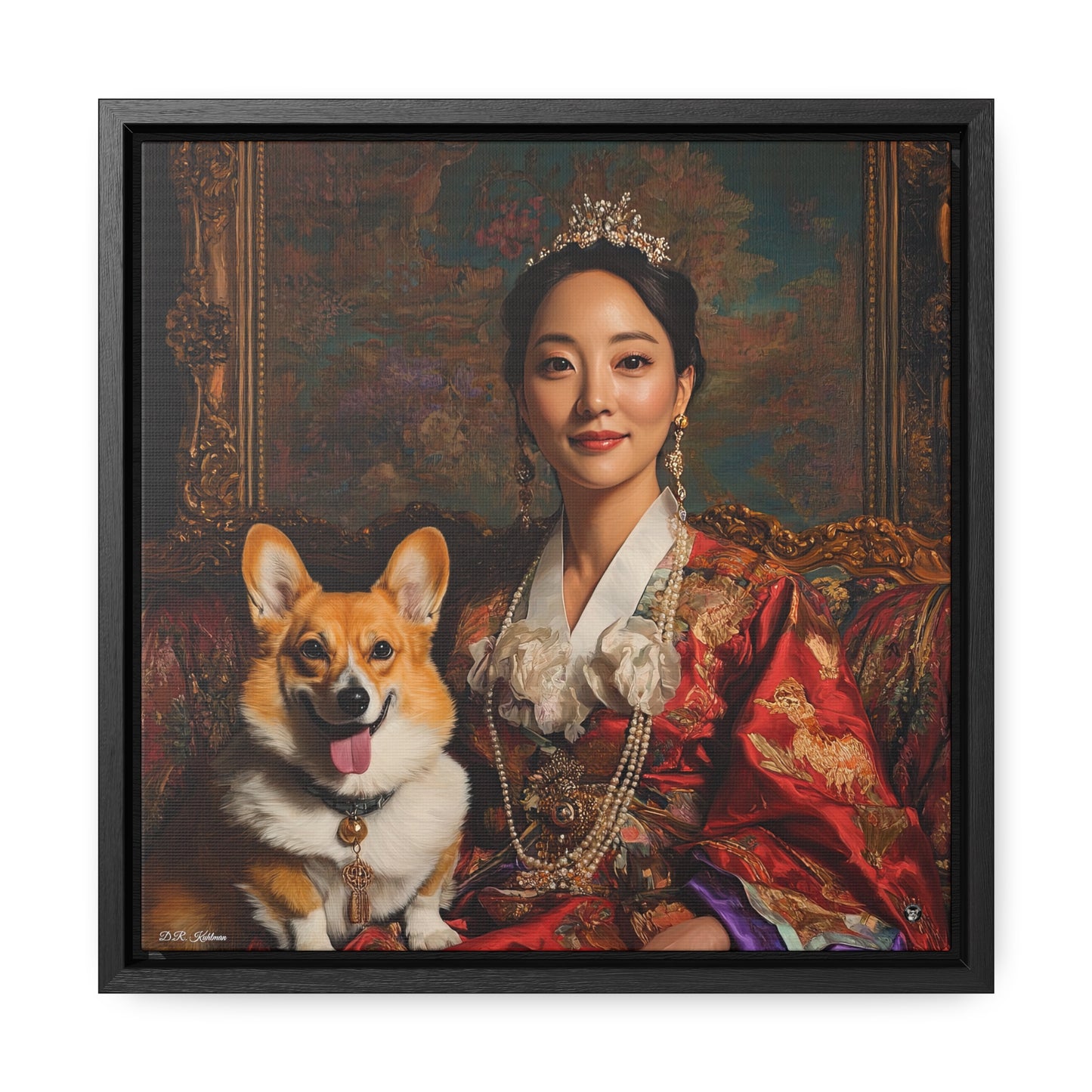 Korean Corgi Queen - Framed on Canvas