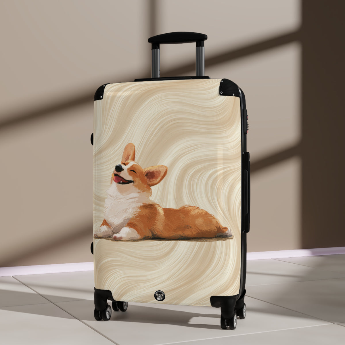 Giddy Sploot Suitcases — Creamy Champagne Corgi Rolling Luggage