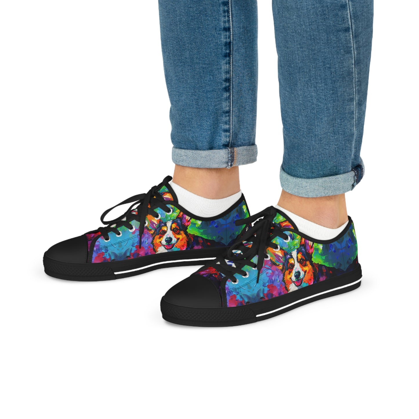 Color Me Corgi Vibrant Artistic Men's Low Top Casual Canvas Sneakers