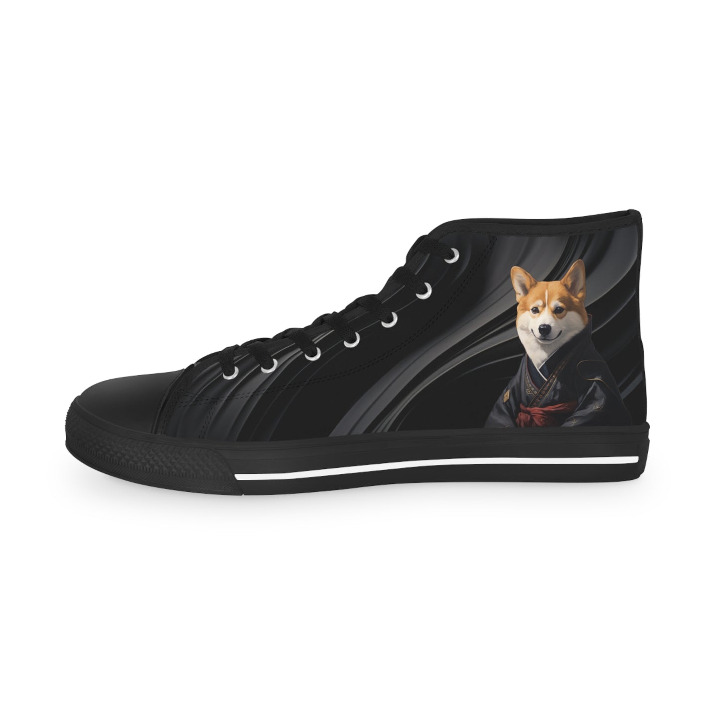 Samurai Corgi Black Wave Men's High Top Casual Canvas Sneakers