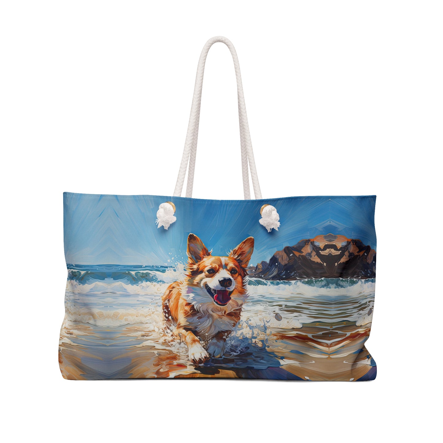 Coastal Corgi Weekender Beach Bag – Beach Themed Corgi Travel Tote