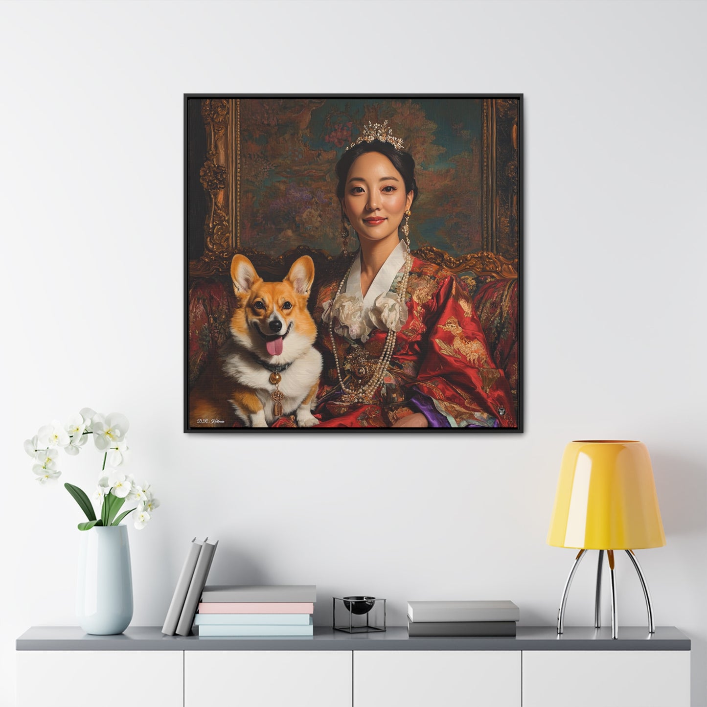 Korean Corgi Queen - Framed on Canvas