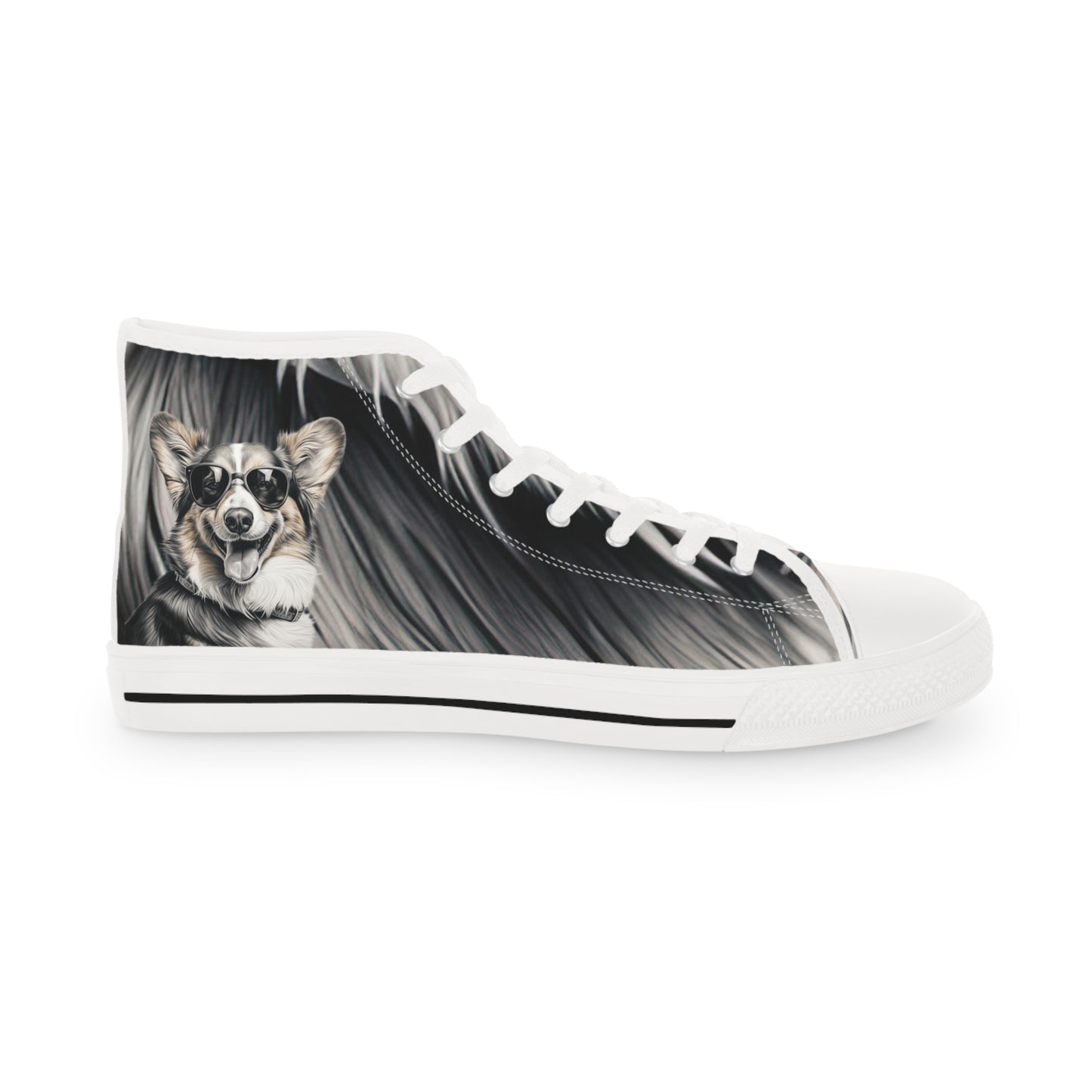 Corgi Cool Portrait in Shades Men's High Top Casual Black & White Canvas Sneakers