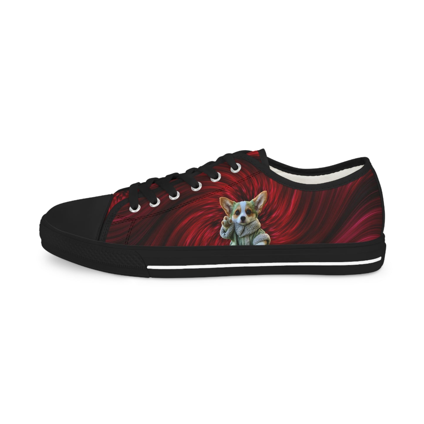 Baby Corgi Men's Casual Canvas Low Top Sneakers Inside a Swirling Red Galaxy. May the Corgi Be With You!