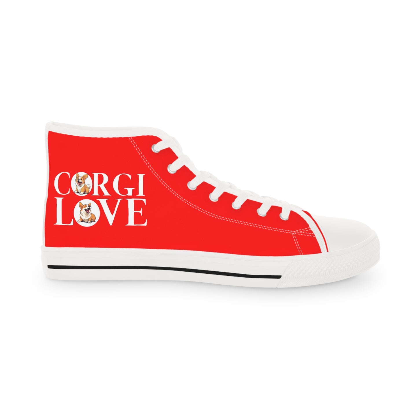 Corgi Love Men's High Top Casual Red Canvas Sneakers