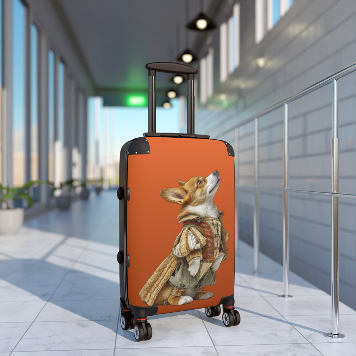 Prince Corgi Royal Travel Suitcases — Monarch Theme Burnt Orange Rolling Luggage