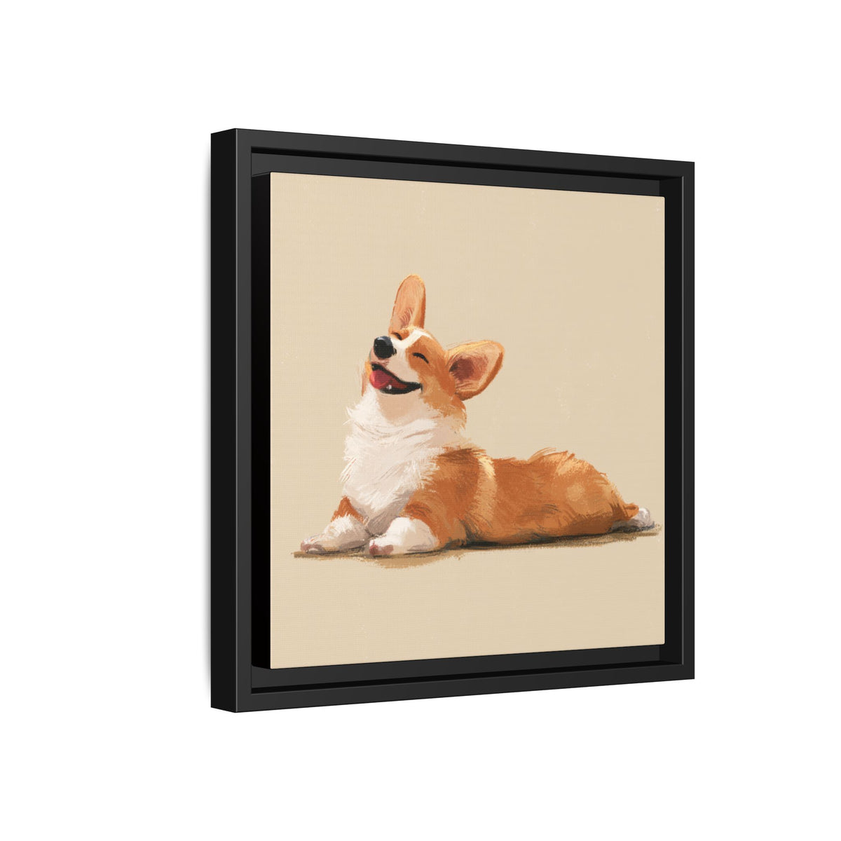 Giddy Sploot on Canvas - Exclusive Framed Happy Corgi Illustration