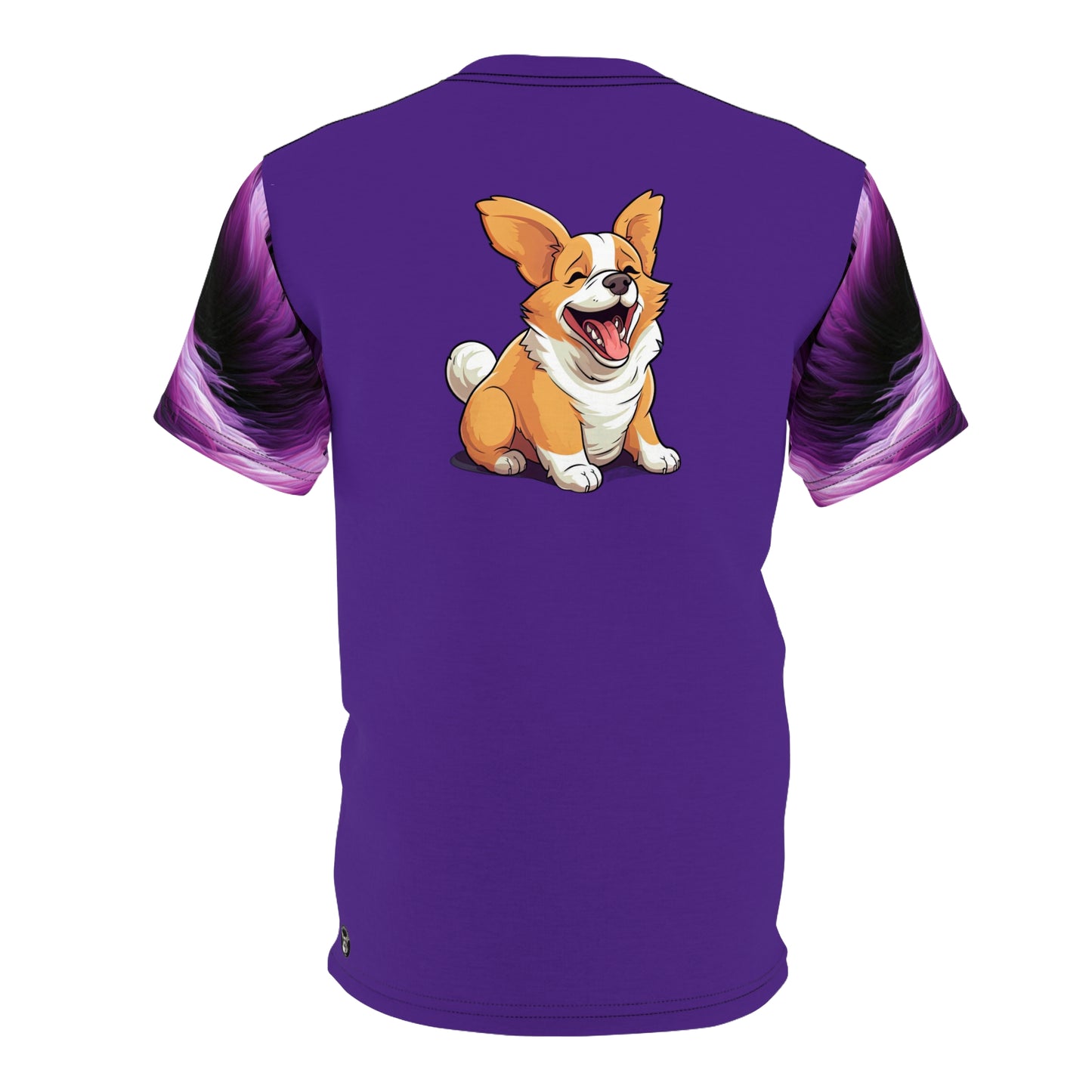 Jolly Jiggling Corgi Artistic Unisex Purple Bold Fashion Tee — Cool Corgi Illustration T‑Shirt