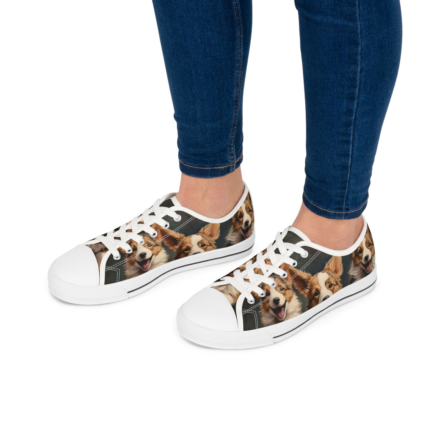 Corgi Pouncing Print Women's Low Top Casual Canvas Sneakers