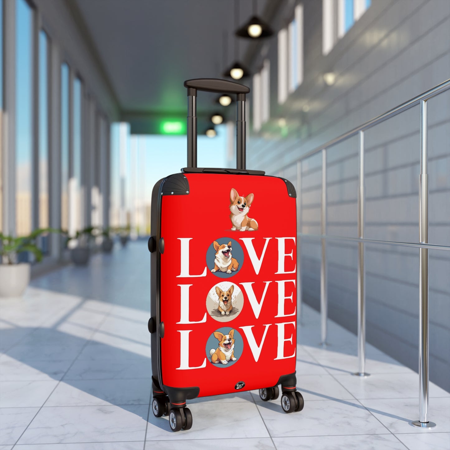 Corgi Love Suitcases — Red Rolling Luggage with Cute Corgi Animation
