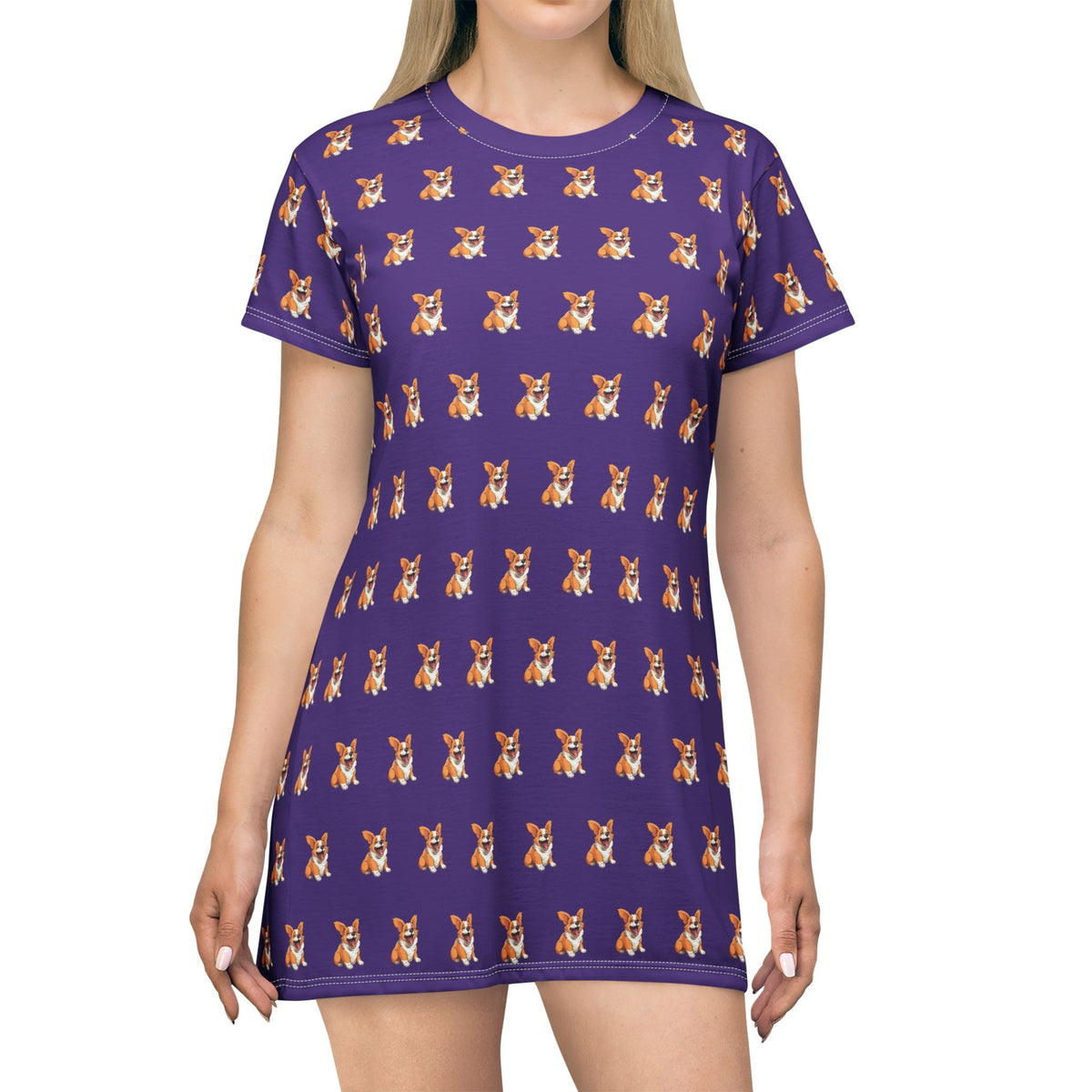 Jolly Jiggling Animated Corgi Bold & Beautiful Purple T-Dress