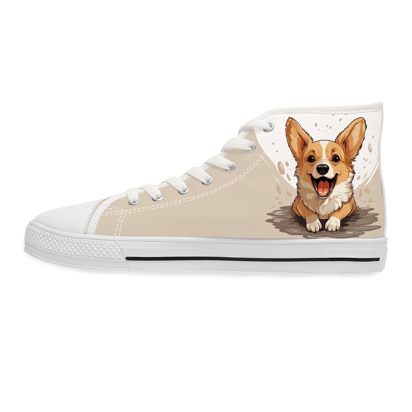 Corgi Cuteness Anime Print Women's High Top Casual Beige & White Canvas Sneakers