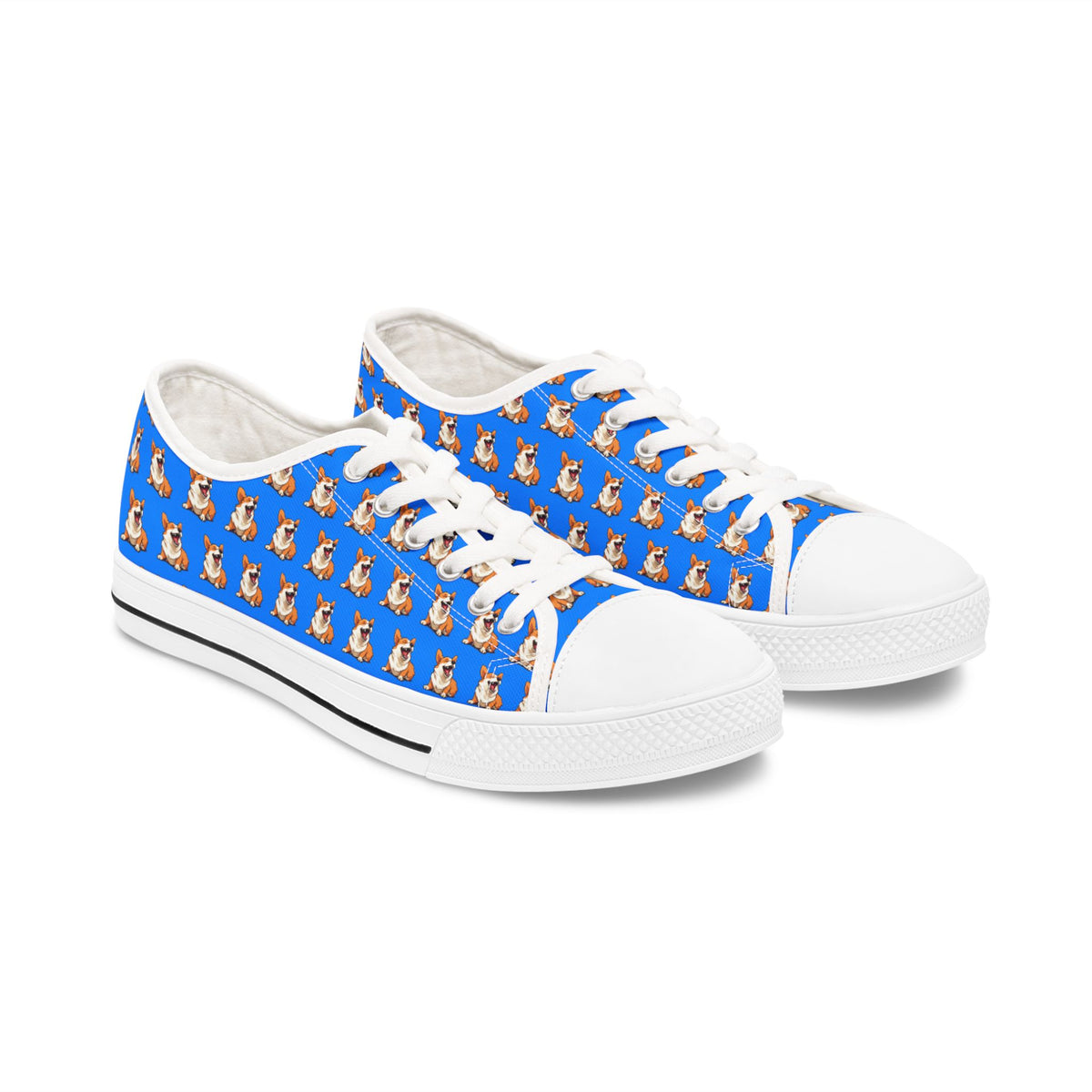 Comical Corgi Repeater Pattern Women’s Low Top Casual Blue Canvas Sneakers