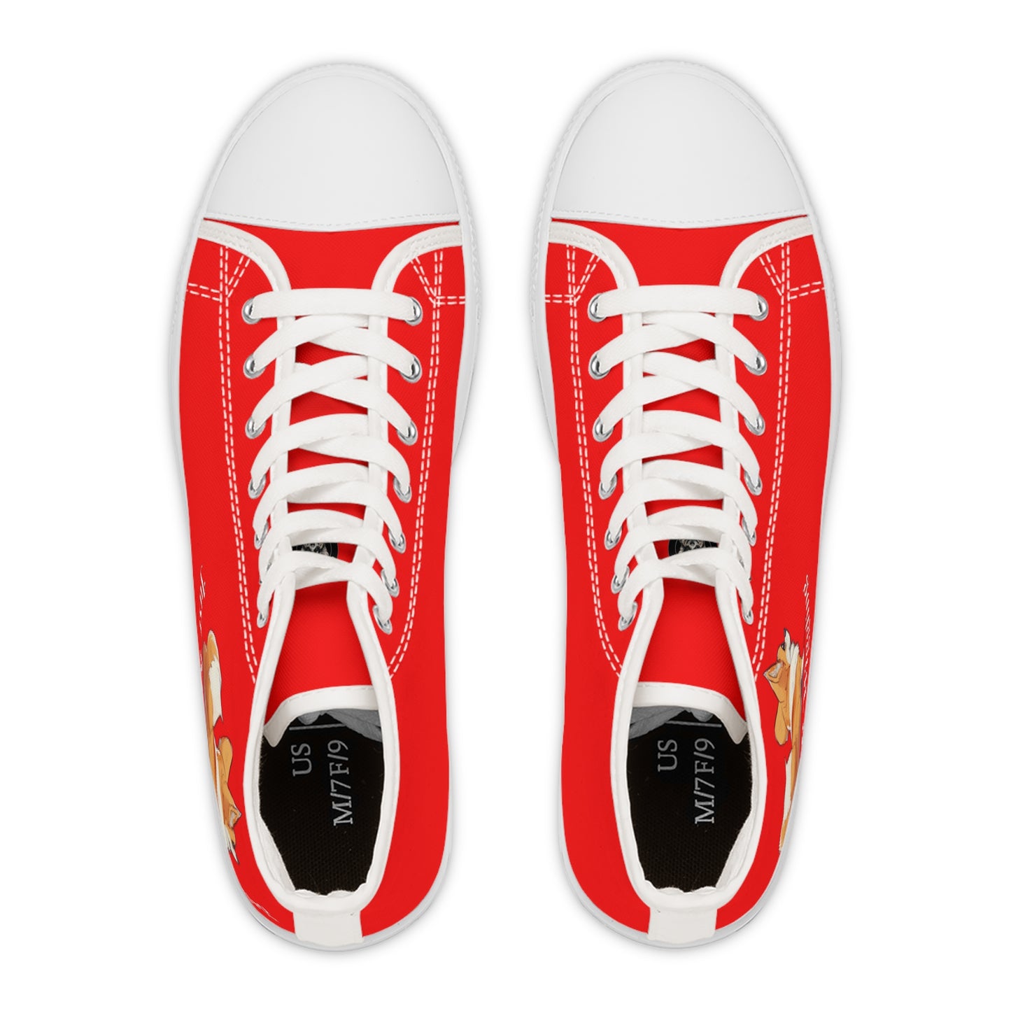 Just Keep Wiggling Women's High Top Casual Red Canvas Sneakers - Cute Corgi Illustration
