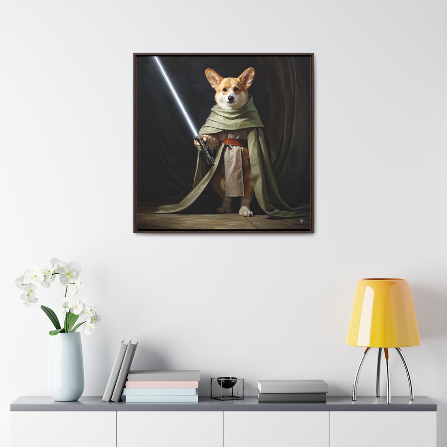 Jedi Corgi - Framed on Canvas