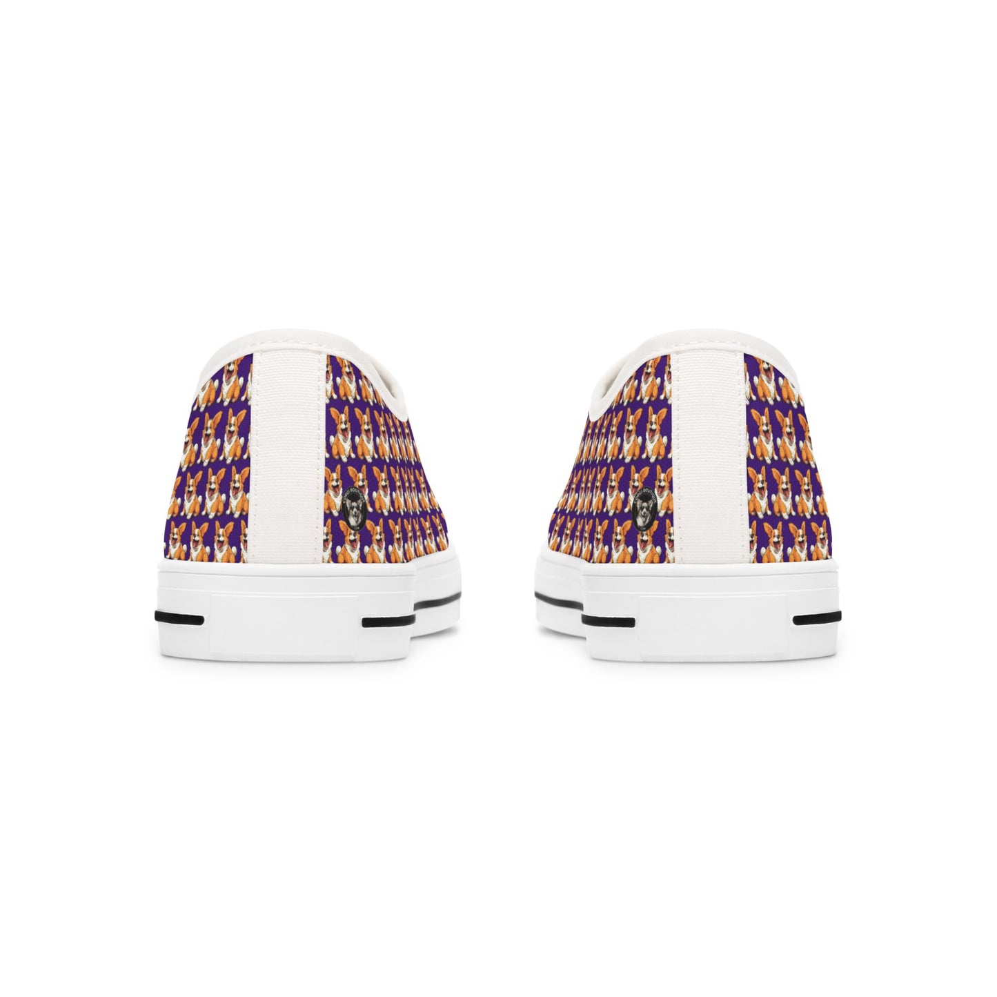 Jolly Jiggling Corgi Purple Houndstooth Pattern Style Women's Low Top Canvas Sneakers
