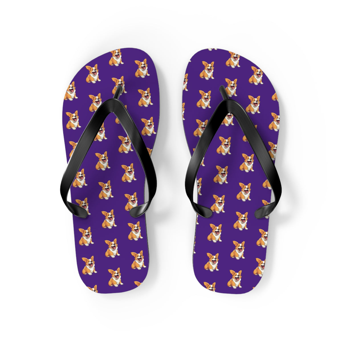 Jolly Jiggling Animated Corgi Flip-Flops - Purple Unisex Sandals