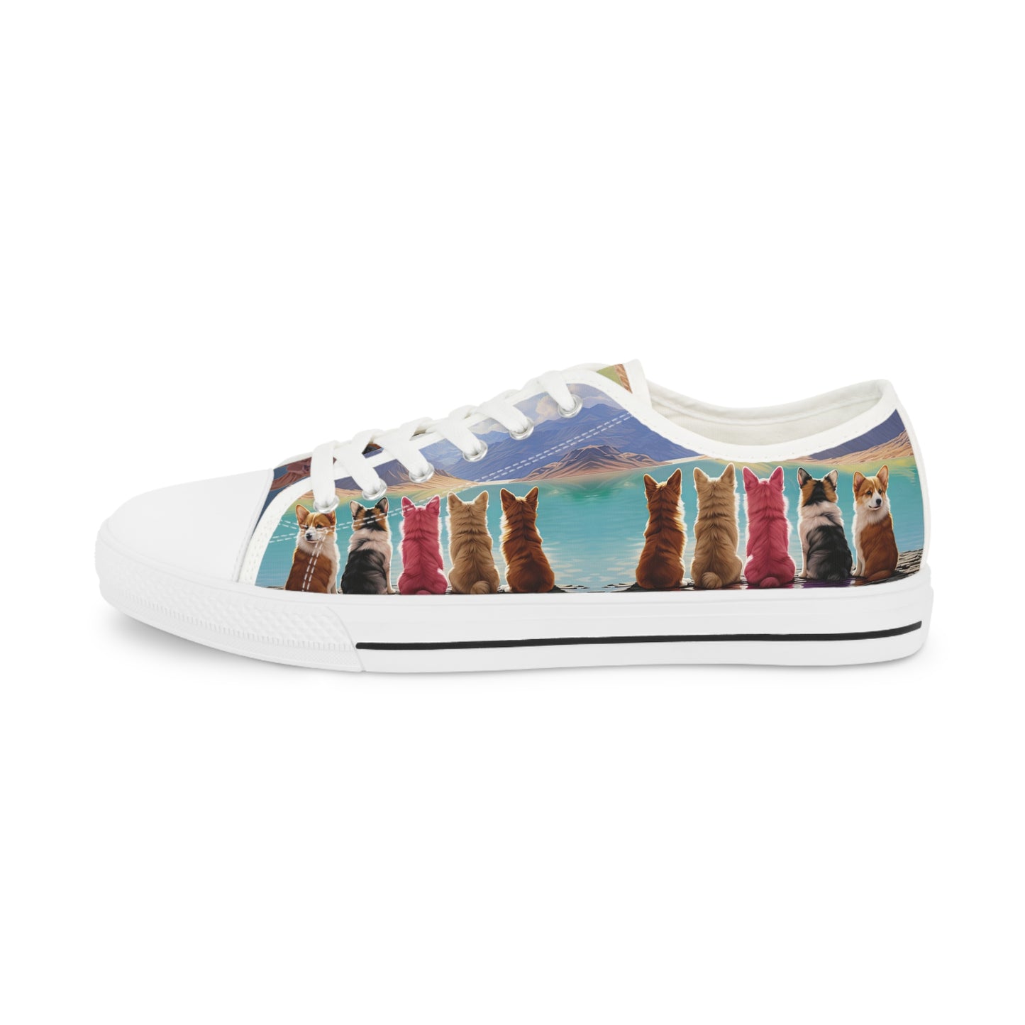 Corgi Lake Tranquil Portrait Men's Low Top Casual Canvas Sneakers